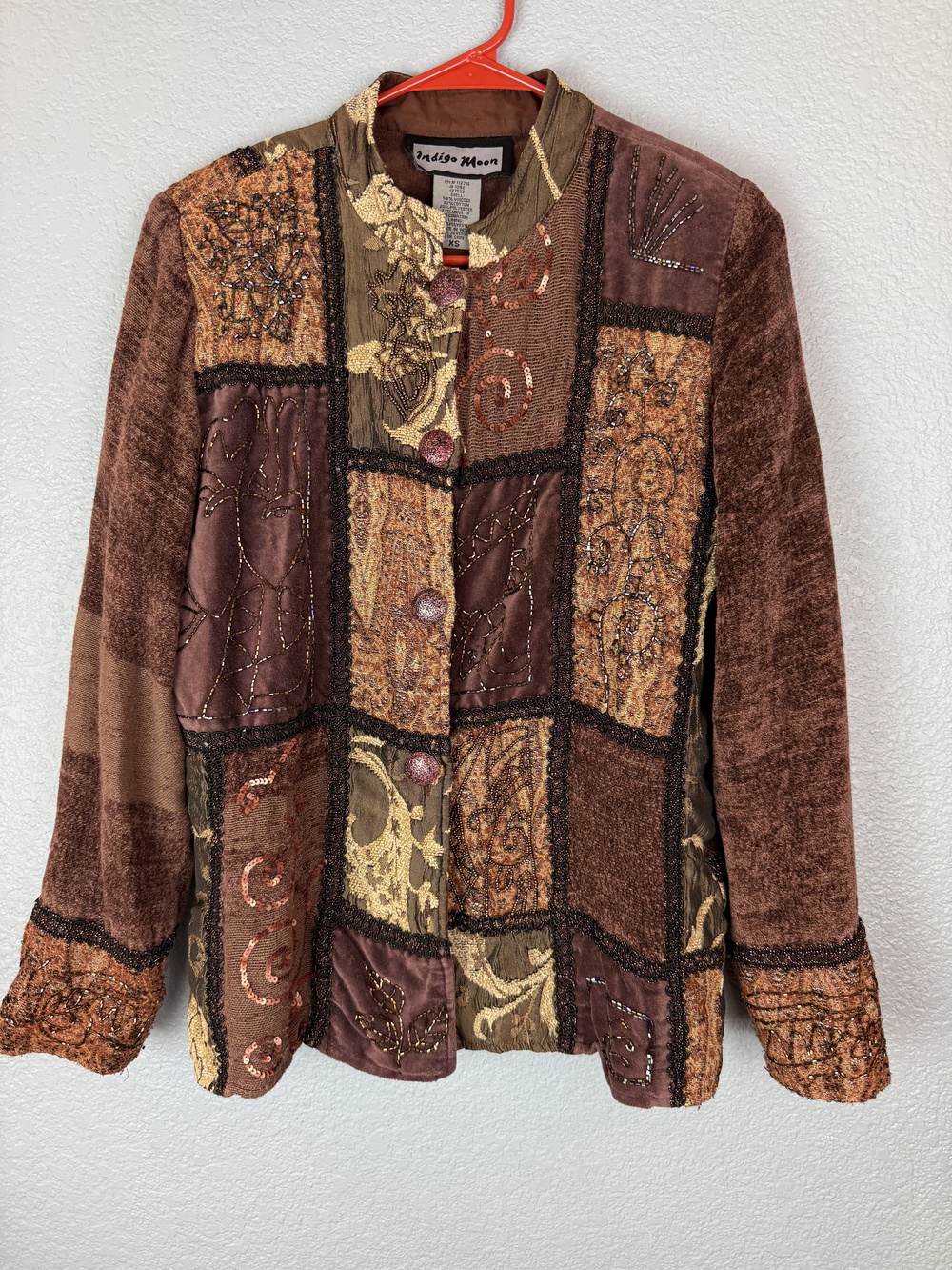 Indigo Moon Jacket Womens XS Patchwork Velvet Beaded Embroidered Boho India